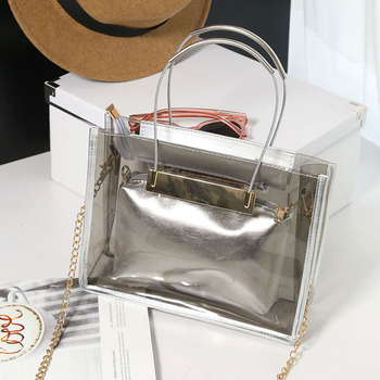 Модерна дамска чанта с два вида дръжки с портмоне в два цвята