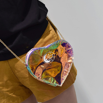 Прозираща дамска чанта в три цвята във формата на сърце