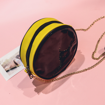 Актуална дамска мини чанта в кръгла форма с надпис с изображение