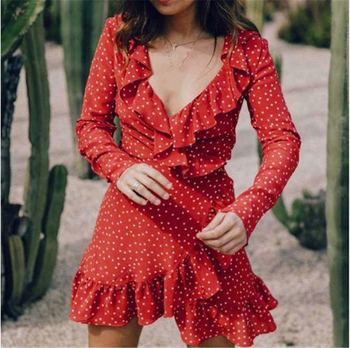 Γυναικείο κόκκινο φόρεμα με ντεκολτέ 
