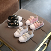 Κομψά παιδικά πάνινα παπούτσια για κορίτσια διακοσμημένα με χάντρες και με  λουράκια βελκρό σε τρία χρώματα