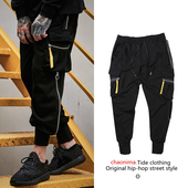 Κομψά ανδρικά παντελόνια  σε ευρύ σχέδιο με τσέπες και φερμουάρ