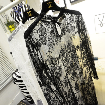 Дълга дантелена рокля - прозрачна в бял и черен цвят