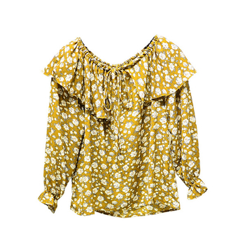Стилна дамска риза с флорални мотиви в два цвята в свободен модел