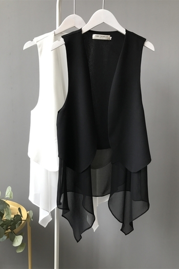 Стилен дамски елек от шифон в бял и черен цвят