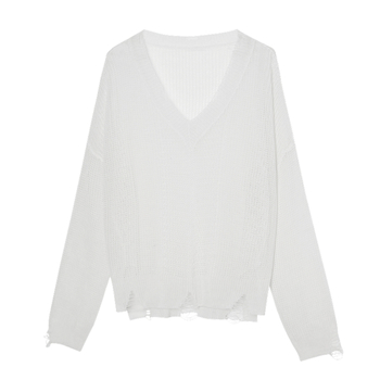 Όμορφο γυναικείο πουλόβερ V-neckline σε λευκό χρώμα