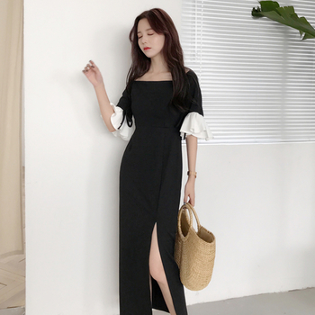 Γυναικείο φόρεμα με μανίκι 3/4 σε μαύρο χρώμα