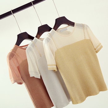 Стилна дамска тениска в лъскав цвят в три цвята