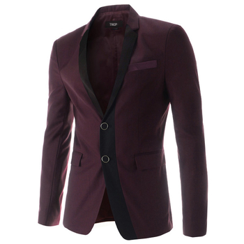 Стилно мъжко сако с две копчета в тъмносин и бордо цвят