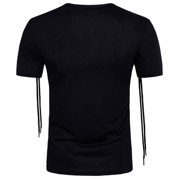 Стилна мъжка тениска с кръстосани връзки в черен цвят