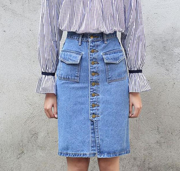 Γυναικεία  φούστα denim  με τσέπες ρετρό στυλ - 2 χρώματα