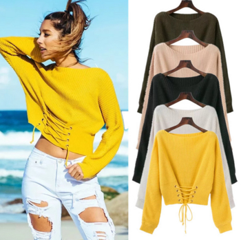 Нежен дамски пуловер в свободен модел с връзки и в няколко цвята