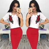 Актуална дамска блузка с къс ръкав в черен и бял цвят, с уникална бродерия