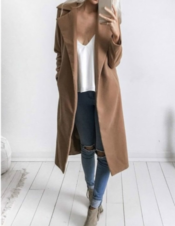 Πολύ κομψό μακρύ  γυναικείο παλτό  σε μπεζ και γκρι χρώμα