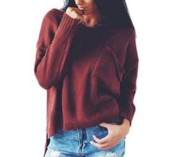 Κομψό  γυναικείο πουλόβερ  με τσέπη και V-neck, σε πολλά χρώματα