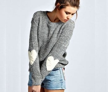 Πλεκτό γυναικείο πουλόβερ σε γκρι  και  με διακόσμηση