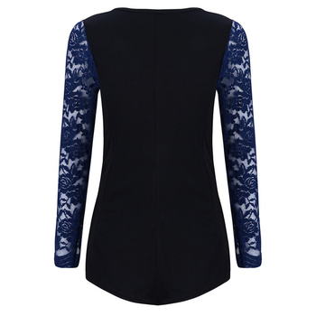 Κομψή μπλούζα με μακριά μανίκια και δαντέλα σε μαύρο και σκούρο μπλε χρώμα