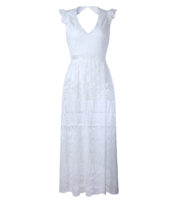 Πολύ κομψό  γυναικείο φόρεμα με  δαντέλα, με ντεκολτέ και ανοιχτό σχήματος V
