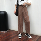 Ефирен дамски панталон с висока талия и в широк модел на точки