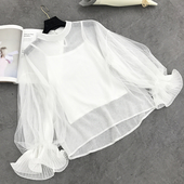 Дантелена дамска риза в бял цвят + потник 