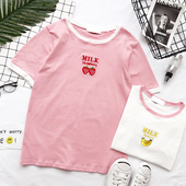 Сладка дамска блуза с надпис в бял и розов цвят