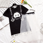 Стилен дамски блузон в черен цвят с изображение + дантелена пола