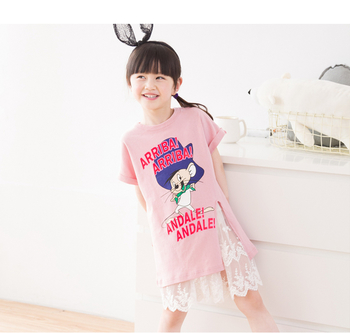 Сладка детска рокля за момичета с дантела и изображение в сив и розов цвят