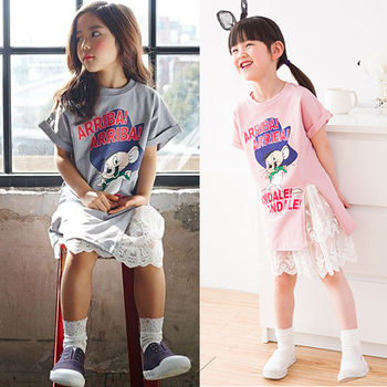Γλυκό παιδικό φόρεμα για κορίτσια με δαντέλα και εικόνα σε γκρι και ροζ χρώμα