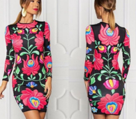 Πολύ κομψό  γυναικείο φόρεμα σε ριγέ μοβ άνθη και μακριά μανίκια