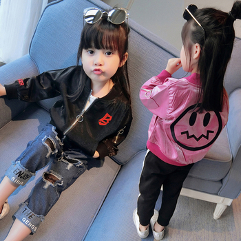 Красиво и актуално детско яке за момичета в черен и розов цвят, тип бомбър