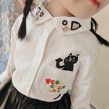 Стилна детска риза за момичета в бял цвят с бродерия