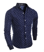 Κομψό  ανδρικό πουκάμισο  με μακρύ μανίκι σε λευκό και βαθύ μπλε χρώμα  και με πολλές όμορφες καρδιές