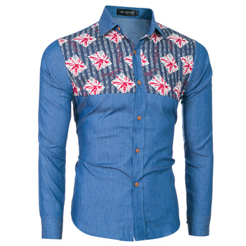 Λεπτό  ανδρικό πουκάμισο  με ενδιαφέρουσες έγχρωμες γεωμετρικές μορφές - 2 χρώματα