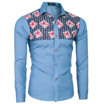 Λεπτό  ανδρικό πουκάμισο  με ενδιαφέρουσες έγχρωμες γεωμετρικές μορφές - 2 χρώματα