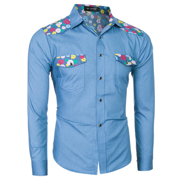 Ανδρικό, πολύ κομψό πουκάμισο με τσέπες με σχέδια - 2 χρώματα