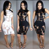 Κομψό φόρεμα γυναικείο  σε λευκό και μαύρο με κομμένα στοιχεία