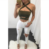 Σύγχρονο γυναικείο τοπ  με σταυρωμένα ιμάντα σε διάφορα χρώματα