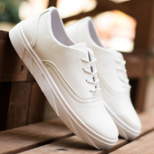 Ανδρικά πάνινα παπούτσια σε λευκό και μαύρο, σε ένα απλό μοντέλο