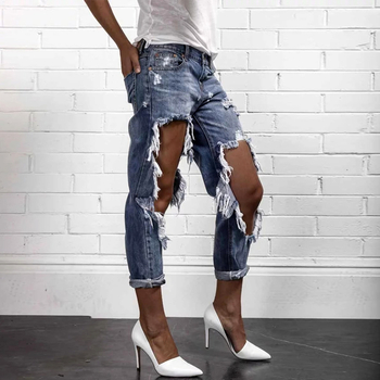 Модерни накъсани дънки за дамите тип Boyfriend с висока талия