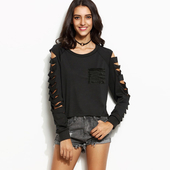 Γυναικεία l μπλούζα  σε μαύρο χρώμα με κομμένα μανίκια