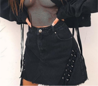 Γυναικεία φούστα denim με κομψούς δεσμούς και στις δύο πλευρές