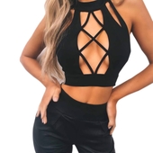 Σέξυ γυναικείο τοπ σε λευκό και μαύρο με κομμένα λαιμόκοψη