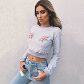 Γυναικεία καθημερινή κοντή μπλούζα με μακριά μανίκια και κέντημα