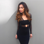 Κομψό μαύρο γυναικείο φόρεμα  με μακρύ μανίκι