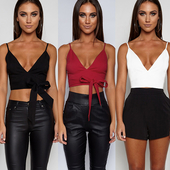 Μοναδικό και πολύ σέξι κυρίες γιλέκο με λεπτές τιράντες, στερέωση ενδιαφέρον είδος της ταινίας και V-neck