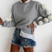 Awesome κυρίες καθημερινή πουλόβερ με κολάρο σε σχήμα O και πολύ όμορφα φτερά κατά μήκος των μανικιών