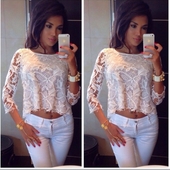 Γυναικεία μπλούζα  με δαντέλα, σε άσπρο χρώμα