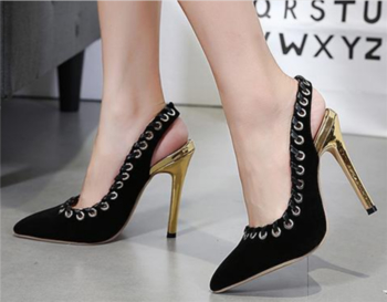 Дамски елегантни обувки на висок ток с интересни връзки