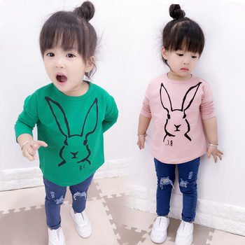 Ευρεία παιδική μπλούζα για κορίτσια σε ροζ και πράσινο με μια εικόνα