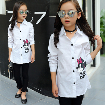 Μακρύ και κομψό παιδικό πουκάμισο για κορίτσια με εφαρμογή Mini Maus σε δύο χρώματα